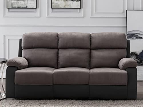 Canapé 3 Places Relax Manuel en Microfibre et Simili TOLZANO - Gris et Noir