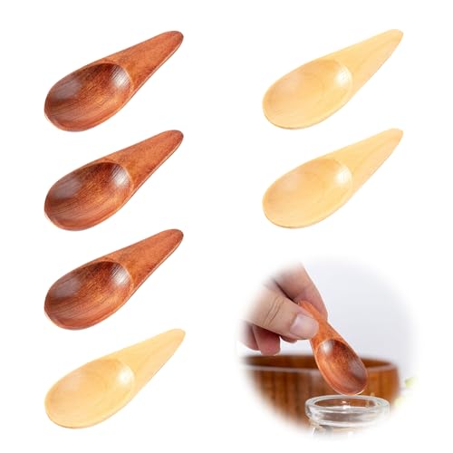 JRYGAC 6 Pièces Petites Cuillères en Bois, Mini Cuillères en Bois Naturel Ecologique, Cuillères à Miel de 6,5cm pour Thé, Cuillères de Cuisine en Bois pour Pots de Confiture Sucre Café Thé Condiments