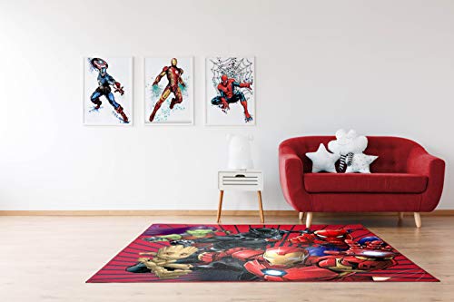 Marvel Avengers Full Assault Kids Room Rug - Large Area Rug Measures 4 X 5 Feet - Featuring Spiderman, Iron Man, Black Panther, Gamora, & Groot (Offical Marvel Product) #TOP3