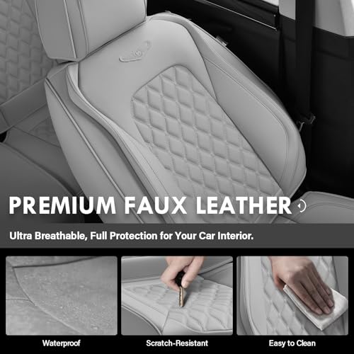 Image of Coverado Front Seat Covers, Waterproof Nappa Leather Dust-Proof Protectors, Universal Fit for Most Vehicles, Anti-Scratch Seat Covers for Sedans, SUVs, Pickup Trucks - Gray