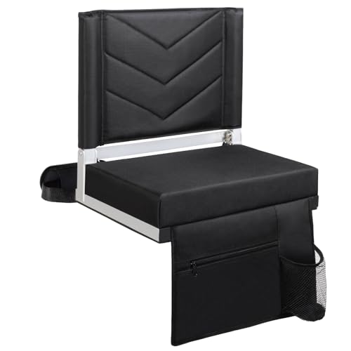 Seaonar Stadium Seats with Back Support Bleacher Chairs with Back and Cushion Portable Folding Padded Stadium Chair with Shoulder Strap for Stadium Sports Events - Black