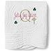 Personalized Baby White Quilt Irish Baptism Gifts Green Shamrock Monogrammed Blanket for Kids Baby Blankets Embroidered Baby Gifts Soft for Toddler Girl or boy Crib Size