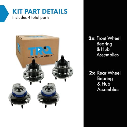 Image of TRQ 2 Piece Front Rear Wheel Bearing & Hub Assembly Set Compatible with 2000-2005 Buick Lesabre 2006-2011 Lucerne 1997-2005 Park Avenue 1997-1999 Riviera Cadillac DeVille DTS 1998-2004 Seville 1997-2