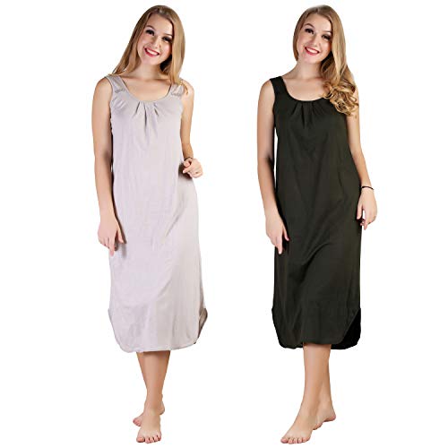 Image of BLAZON Women's Cotton Hosiery Solid Maxi Nighty Slip (Pack of 2) Available Sizes: S, M, L, XL, 2XL, 3XL, 4XL, 5XL