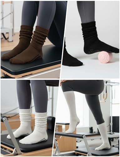Image of AURUZA Grip Socks for Women Men Pilates Grip Socks Non Slip Yoga Sock with Grips for Barre Barefoot Hospital Grippy Sock