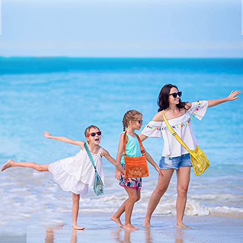 Muyizi Beach Mesh Bag Beach Shell Bags For Holding Beach Shell,Toys (Blue&Yellow&Orange 3Pack) Shell Collecting Bags For Kids Shell Bag For Picking Up Shells #TOP5