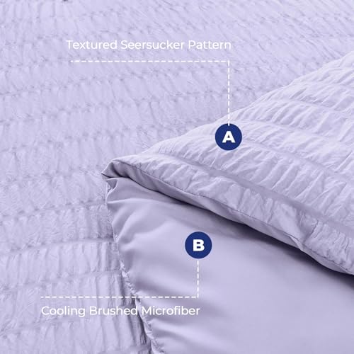 Image of HYMOKEGE Light Purple King Size Comforter Set Seersucker 7 Pieces, All Season Luxury Bed in a Bag for Bedroom, Bedding Set with Comforter, Sheets, Pillowcases & Shams
