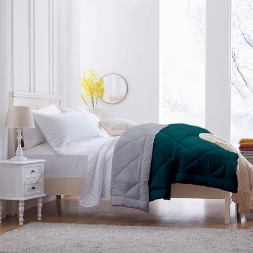 Image of 600 GSM Heavy Winter Single Bed Comforter | Microfiber, Breathable, Reversible,Soft, Lightweight & Machine Washable Comforter for Single Bed 60x90 Inch - TealSilver