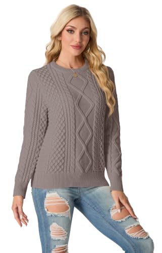 Image of GRECERELLE 2026 Womens Fall Winter Long Sleeve Casual Pullover Sweater Tops | Crewneck, Cable Knit, Chunky, Vintage Style, Anti-static(XS-2XL)