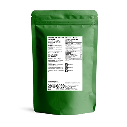 Raw Organic Almonds, 8 Ounces – Non-Gmo, Whole, No Shell, Unpasteurized, Unsalted, Vegan, Kosher, Bulk. Keto-Friendly. Perfect Snack. Rich In Protein, Vitamin E. Great For Almond Milk, Desserts #TOP1