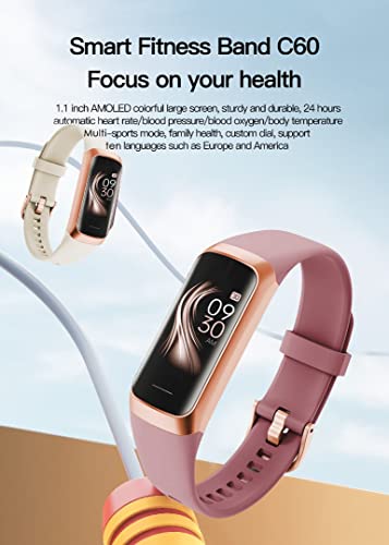 2022 Smart Fitness Band H&P With Temperature And Heart Rate Monitor, Fitness Tracker With Blood Pressure And Blood Oxygen Monitor For Android And Ios Phones, Multi-Sport 3Atm Waterproof (Pink & White) #TOP2
