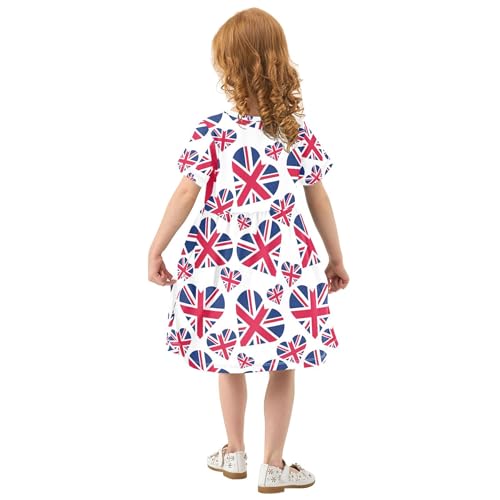 Heart British Flag Toddler Dresses for Girls 2t Summer Short Fun Kids Floral Dress Little Girl Dress3