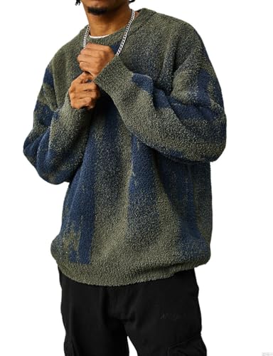 Mywinway Striped Sweaters for Men Fall Winter Crewneck Long Sleeve Causal Knit Pullover Sweater Tops Streetwear Jumper