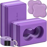 Deep-Zen Yoga Blocks Wrist Support; Yoga Blocks 2 Pack with Knee Pads and Strap to Put Less Weight on Wrists; Durable, Versatile Yoga Brick Exercise Block Set, Blocks Yoga (Purple)