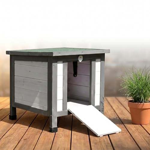 Mucola Katzenhaus Katzenhütte Outdoor Winterfest mit Rampe 50x45x43 cm Grau