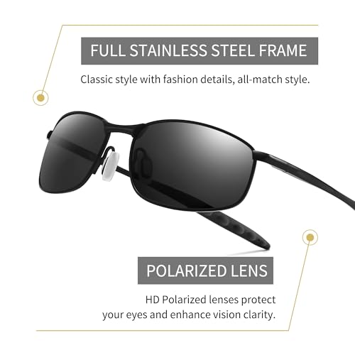Image of SUNGAIT Mens Narrow Polarized Sunglasses Metal Frame Small Rectangle Retro Durable UV400 Protection