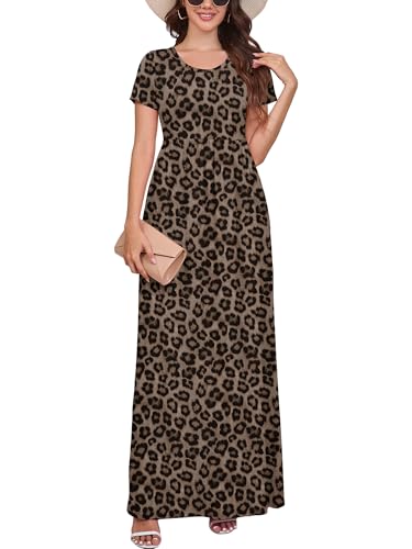 Image of DEARCASE Maxi Dress for Women Short Sleeve Casual Summer Loose Plain Comfy Long Dresses with Pockets