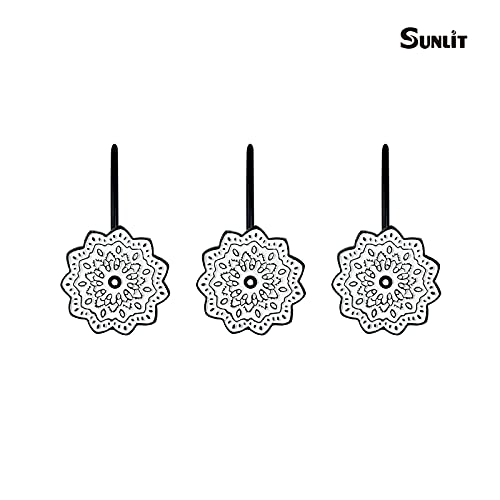 Sunlit Boho Decorative Shower Curtain Hooks, Medallion Black And White Shower Curtain Rings, Resin, Bathroom Decoration Boho Mandala Flower Shower Curtain Hooks-12 Pack #TOP2