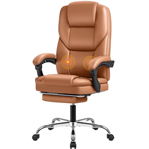 Image of Furmax Executive Office Chair with Foot Rest Big and Tall Office Chair Ergonomic Home Office Desk Chairs Reclining High Back Leather Chair with Lumbar Support, 400LBS (Brown)