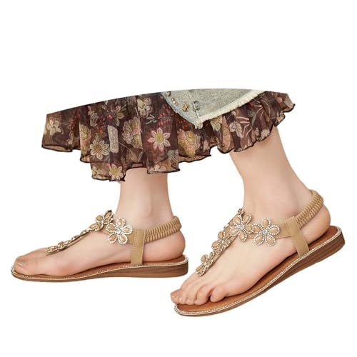 Sandales été bohèmes femme à entre-doigts strass et semelle confort pour plage