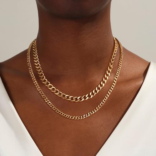 Moodear Gold Layered Necklace for Women Trendy 14K Chunky Gold/Sliver Chain Necklace Cuban Link Paperclip Chain Toggle Clasp Necklace Fashion Jewelry2