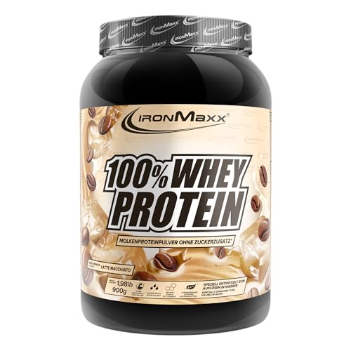 IronMaxx 100% Whey Protein Pulver 900g - Latte Macchiato | Cremiger Eiweißshake mit BCAAs & EAAs | High Protein, Low Carb & zuckerarm | Ideal für Muskelaufbau & Fitness