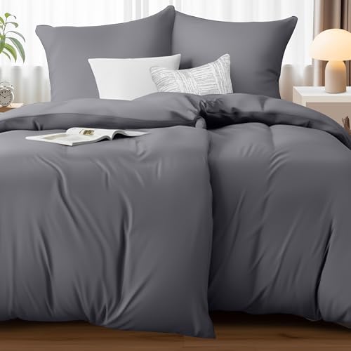 Image of Utopia Bedding Double Duvet Cover - Microfibre Duvet Cover 2 x 135 x 200 cm + 2 x Pillowcases 80 x 80 cm - Grey