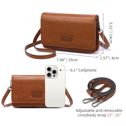 SENDEFN Small Crossbody Bags for Women Leather Cell Phone Purse Wallet with ID window and Card Slots3