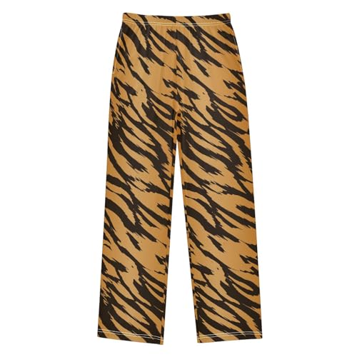 Retro Tiger Skin Print Boys Long Pants Soft Trousers Elastic Waist Kids Lounge Bottoms with Pockets S-XL