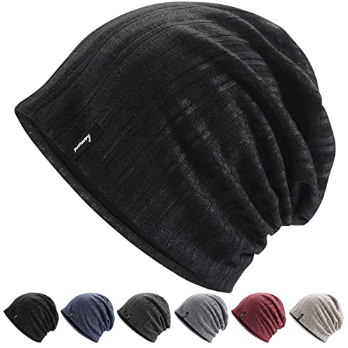 HAMUNI Slouch Bonnet pour homme et femme en jersey léger tricoté pour printemps, automne et hiver Taille unique, Noir , Taille Unique Cover
