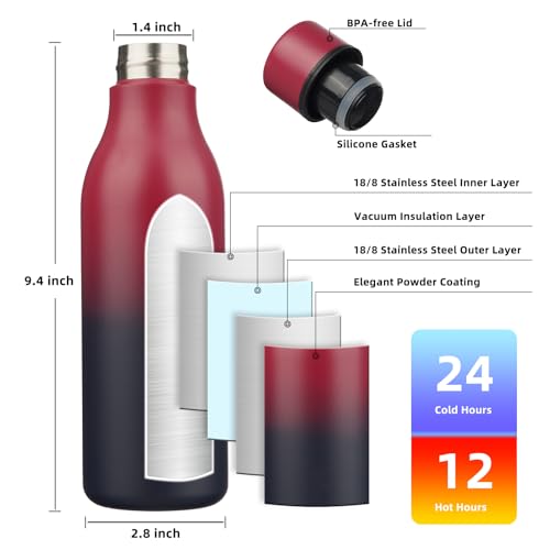 Image of BJPKPK Insulated Water Bottles, 18 oz Stainless Steel Metal Water Bottle with Strap, BPA Free Leak Proof Jugs, Mugs, Flasks, Reusable Thermal Flasks for Sports & Travel,Charming Red