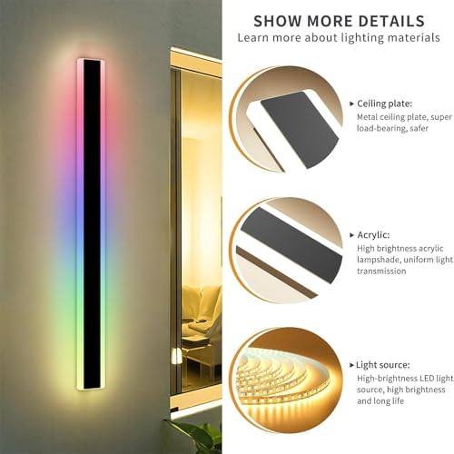 Apliques de pared modernos RGB regulables lámpara interior de aluminio con mando a distancia 80CM 4