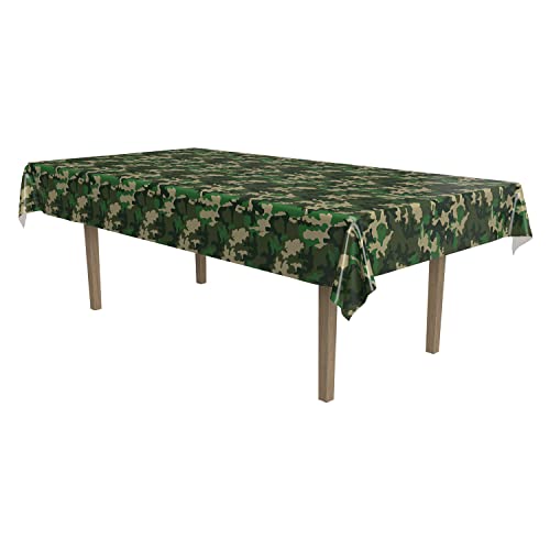 Beistle Camouflage Plastic Tablecover Rectangular Camo Tablecloth for Military-Themed Birthdays Camping Parties Hunting Events and Outdoor Celebration Decorations 54 x 108