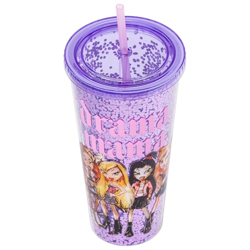 Image of Silver Buffalo Bratz Drama Mama Cloe, Plastic Cold Cup, 32oz | Yasmin, Jade and Sasha, Confetti, Includes Lid and Straw, 0.95 Liters