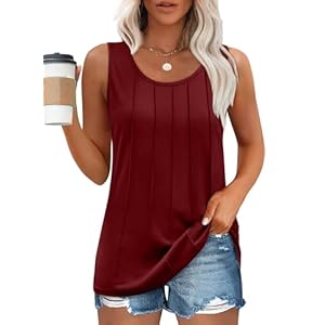 OFEEFAN Womens Tank Tops Loose Fit Pleated Scoop Neck Sleeveless Tops Casual Flowy 2025