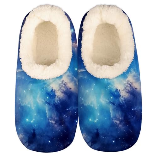 Galaxy Nebula House Slippers for Women Men, Galaxy Space Star Fuzzy Soft Cozy Non Slip Slipper Socks