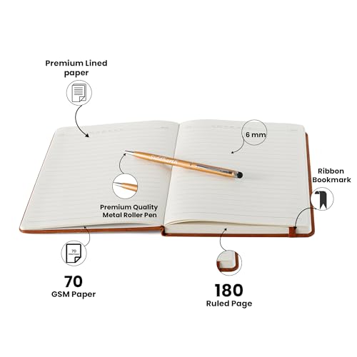 Image of AICA Personalized Name & Charm Magnetic Stick Leather (Tan Brown) Diary & Roller Pen | Customized Corporate Gift for Men|Diwali Gifts for Family and Friends | Diwali Gift |Diary for Men|Gifts For Men