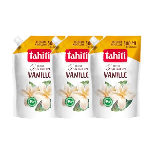 Tahiti - Gel douche - Vanille Parfum 8h - Recharge - Lot de 3x500ml