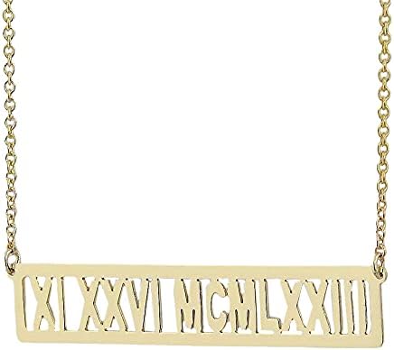 1 1/2 Inches Horizontal Open Bar Necklace Personalized Name Roman Numeral Solid 10k Gold
