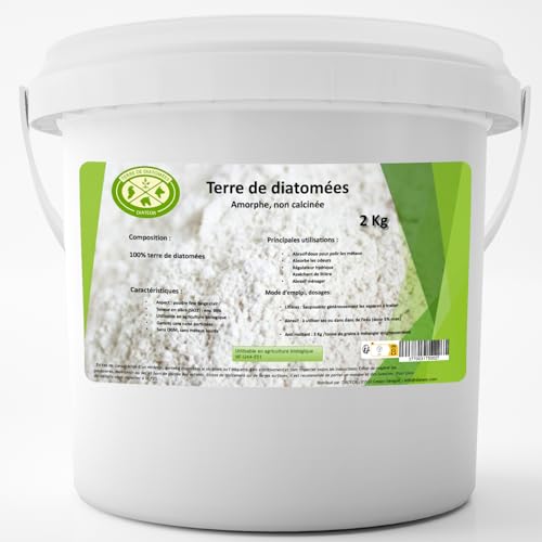 TERRE DE DIATOMEES DIATEOR - Seau de 2Kg de Terre de Diatomée Grade Alimentaire - 100% Naturelle, Non Calcinée - Poudre Blanche Extra Fine - Fabriquée en France