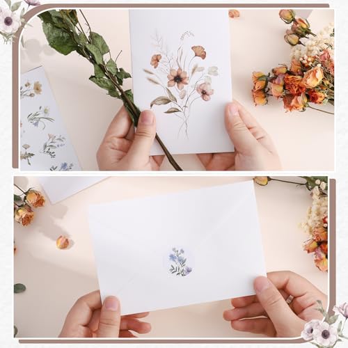 Thboxes Blank Cards and Envelopes, 40 Pack Blank Note Cards 4x6 in Elegant Floral Greeting Card with Sealing Stickers, Note Card and Envelopes Stationary Set for All Occasions (10 Floral Designs) - Thumbnail 4