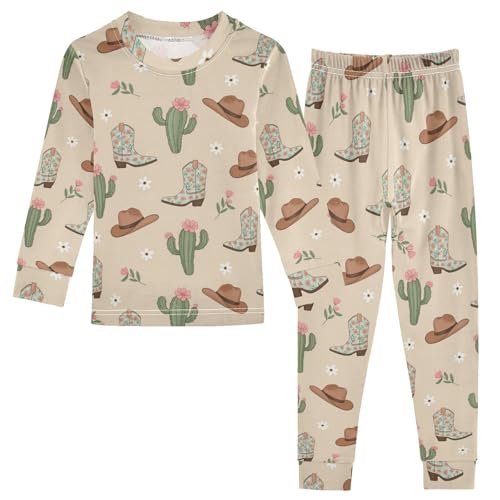 Pajama Sets Long Sleeve Cactus Cowboy Boots Flowers Soft Comfy Sleepwear 2 Piece PJS 3-8T
