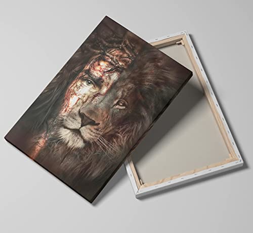 Jesus And Lion Canvas Wall Art Poster Prints Christian Wall Decor Christ Lion Picture Artwork Jesus Lion Painting For Home Bedroom Living Room Office Decoration Jesus And Lion Wall Art- 12X18 Inch #TOP1