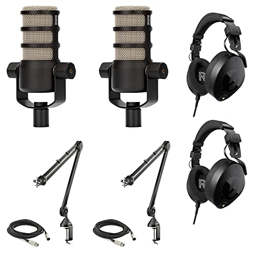 StreamEye PodMic dynamic mics with boom arms + NTH-100 headphones