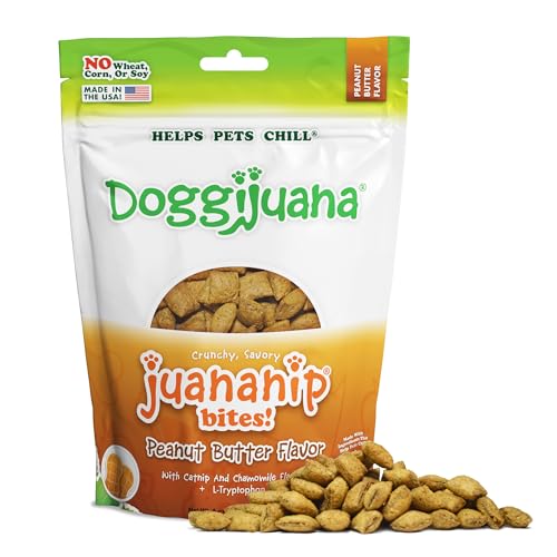 Image of Doggijuana Calming Dog Treats, Peanut Butter, 6 oz | Catnip & Chamomile | Calming dog treats with catnip, chamomile & L-Tryptophan; natural anxiety & stress relief; low-calorie training reward