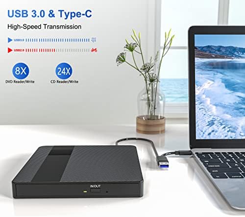 KOKABI Lecteur CD DVD Externe, USB 3.0 TypeC Graveur DVD/CD +/RW