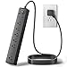 USB Surge Protector Power Strip Mountable Extension Cord Fire Proof Multiple Protection 5 Outlet 3 USB Port with Hook & Loop Fastener for iPhone iPad PC Home Office Travel Black SUPERDANNY