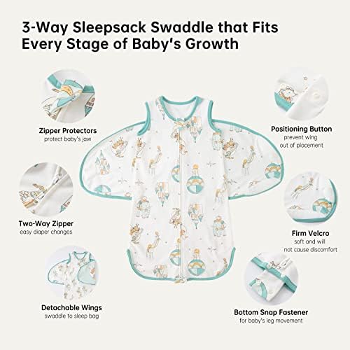 Duomiaomiao Baby Sleeping Bag Swaddle, Premium Cotton 3-Way Adjustable Wearable Blanket, Butter Soft Sleep Sack for Newborn Babies 0-6 Months, Transition Sleep Sack for Infant Boy Girl