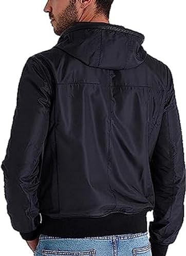 Hooded Jacket Lambskin Motorcycle Draw String Casual Black Bomber Leather Jacket2