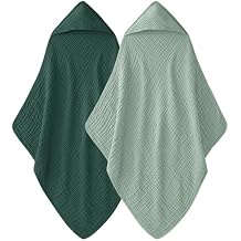Unnivoll Hooded Baby Towels for Newborn - 2 Pack, 100% Muslin Cotton, Baby Bath Towels with Hood, Soft and Absorbent for Boys, Girls Infant, Toddler and Kids, Large 32x32 Inches, Newborn Essential